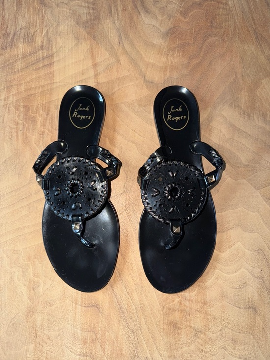 Jack Rogers Georgica Black Jelly Thong Flip Flop Sandals Size 8 - Picture 2 of 5